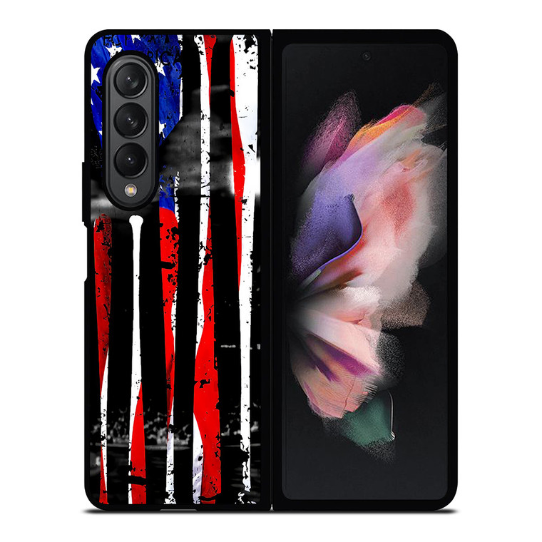 USA FLAG AMERICAN BASEBALL BLACK WHITE Samsung Galaxy Z Fold 3 Case Cover USA FLAG AMERICAN BASEBALL BLACK WHITE Samsung Galaxy Z Fold 3 Case Cover