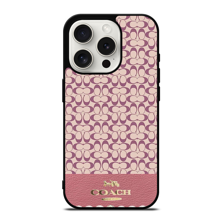 COACH NEW YORK LOGO PINK EMBLEM PATTERN iPhone 15 Pro Case Cover