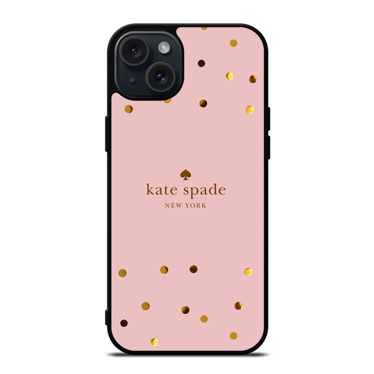 KATE SPADE NEW YORK LOGO PINK GOLDEN POLKADOTS iPhone 15 Plus Case Cover