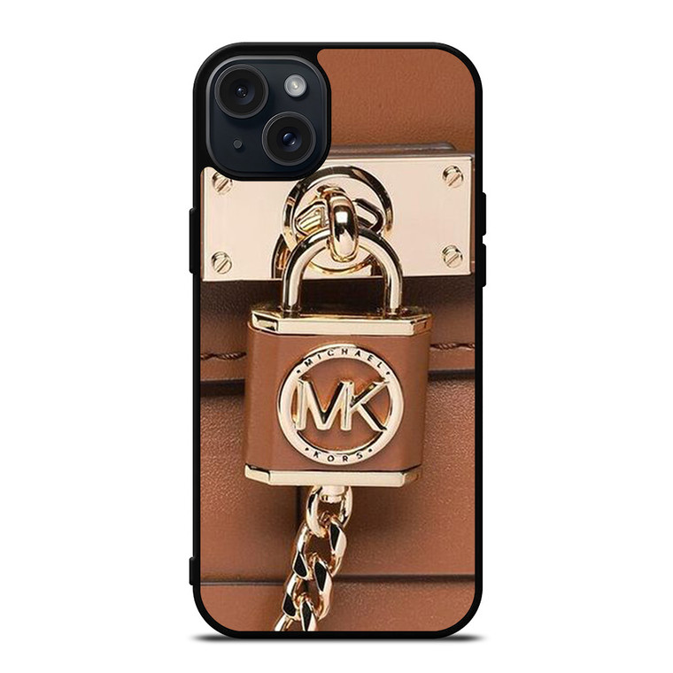 MICHAEL KORS LOGO MK PADLOCK BROWN iPhone 15 Plus Case Cover