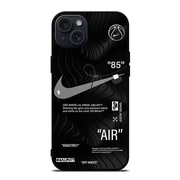 OFF-WHITE NIKE AIR JORDAN BLACK iPhone 15 Plus Case Cover