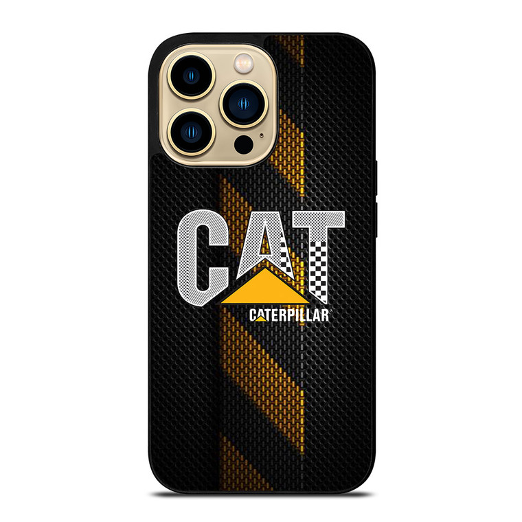 CATERPILLAR TRACTOR LOGO YELLOW METAL TRIPE iPhone 14 Pro Max Case Cover