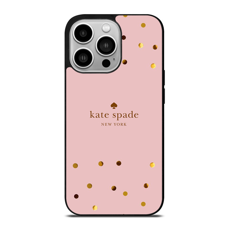 KATE SPADE NEW YORK LOGO PINK GOLDEN POLKADOTS iPhone 14 Pro Case Cover