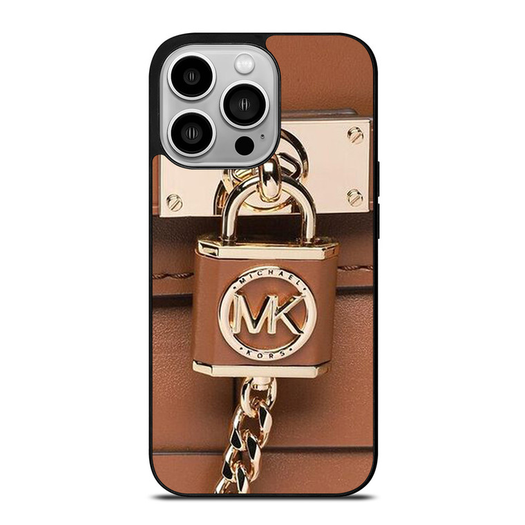 MICHAEL KORS LOGO MK PADLOCK BROWN iPhone 14 Pro Case Cover