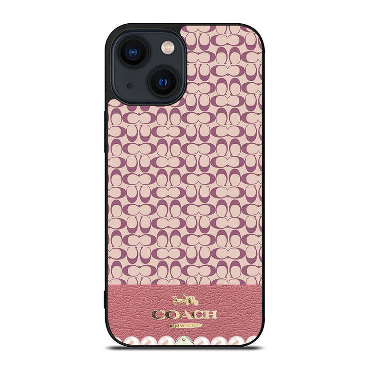 COACH NEW YORK LOGO PINK EMBLEM PATTERN iPhone 14 Plus Case Cover