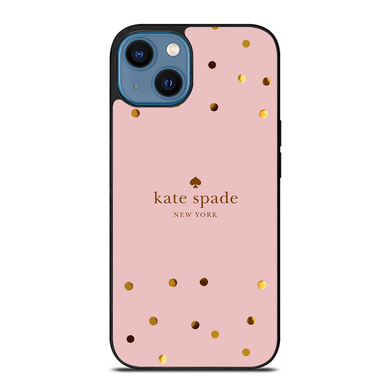 KATE SPADE NEW YORK LOGO PINK GOLDEN POLKADOTS iPhone 14 Case Cover