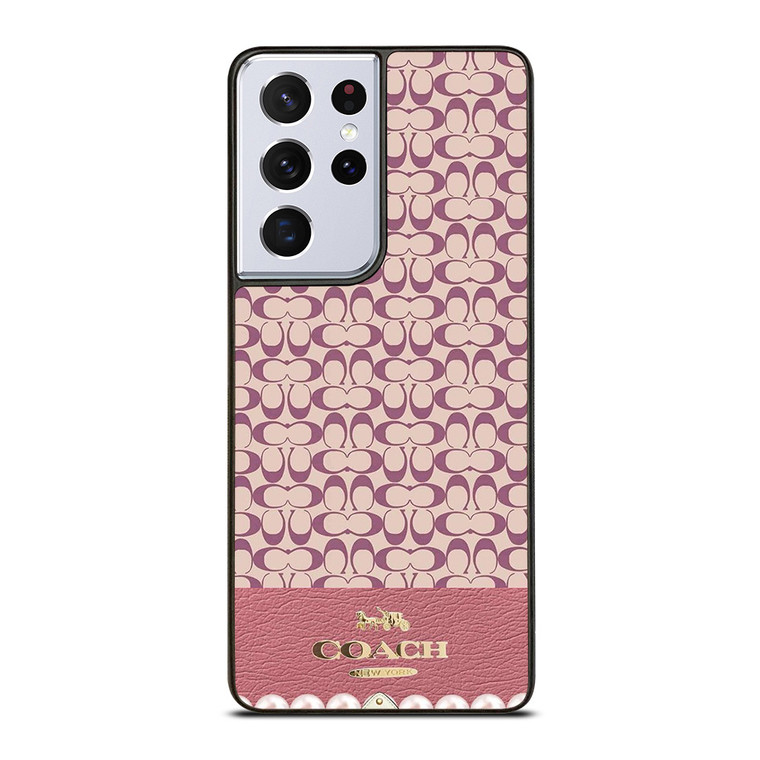 COACH NEW YORK LOGO PINK EMBLEM PATTERN Samsung Galaxy S21 Ultra Case Cover