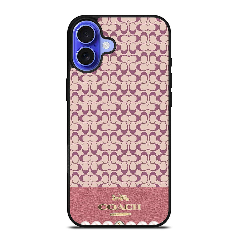 COACH NEW YORK LOGO PINK EMBLEM PATTERN iPhone 16 Case Cover