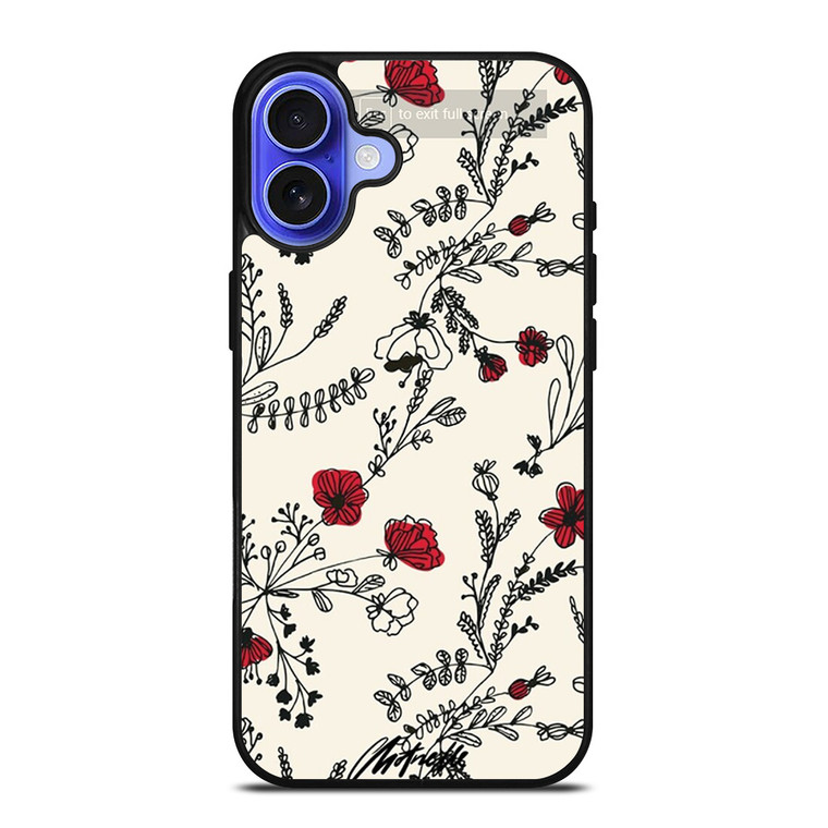 HAND DRAWING RED FLOWER PATTERN iPhone 16 Case Cover