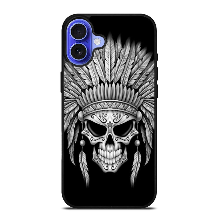 INDIAN FEATHER SKULL iPhone 16 Case Cover