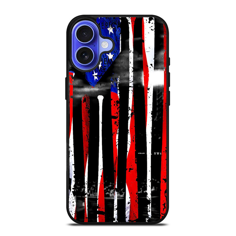 USA FLAG AMERICAN BASEBALL BLACK WHITE iPhone 16 Case Cover