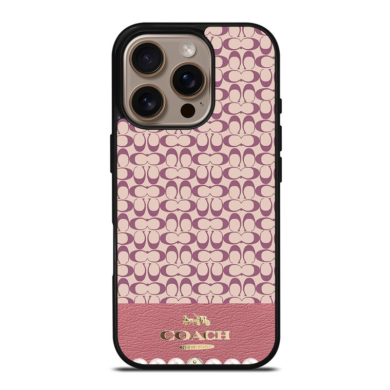 COACH NEW YORK LOGO PINK EMBLEM PATTERN iPhone 16 Pro Case Cover
