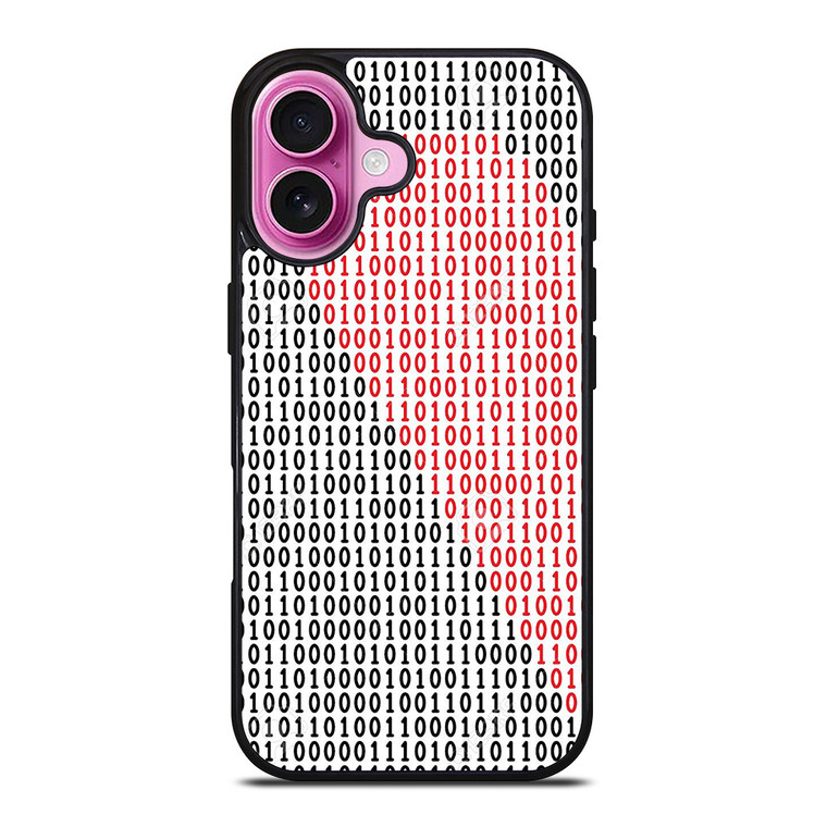 BINARY CODE HALF HEART PATTERN iPhone 16 Plus Case Cover