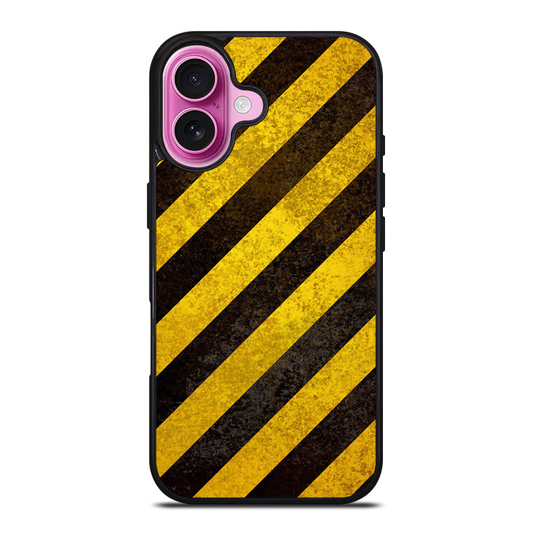 BLACK YELLOW POLICE LINE STRIPE iPhone 16 Plus Case Cover