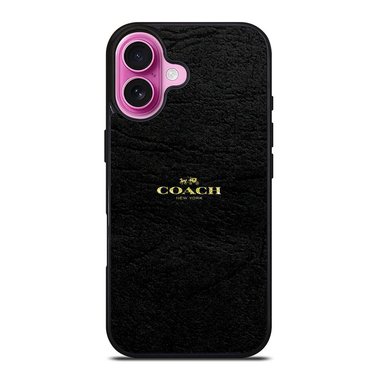COACH NEW YORK BLACK LEATHER iPhone 16 Plus Case Cover