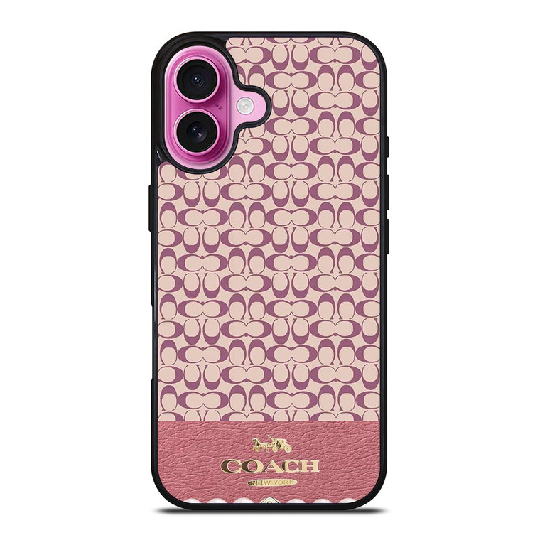 COACH NEW YORK LOGO PINK EMBLEM PATTERN iPhone 16 Plus Case Cover