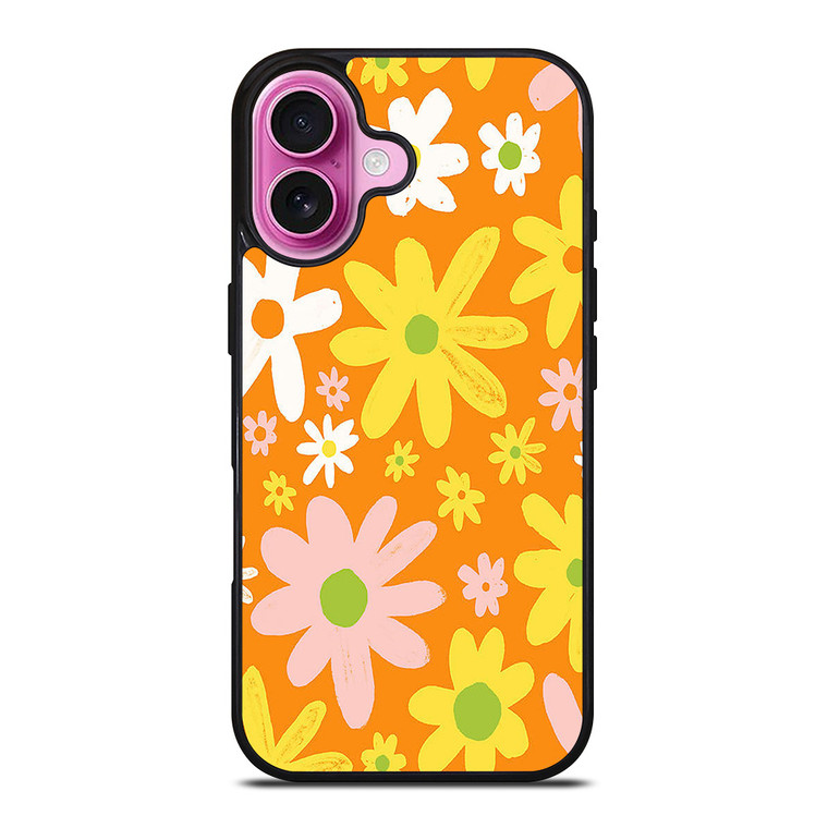 FLOWER POWER ORANGE PATTERN iPhone 16 Plus Case Cover