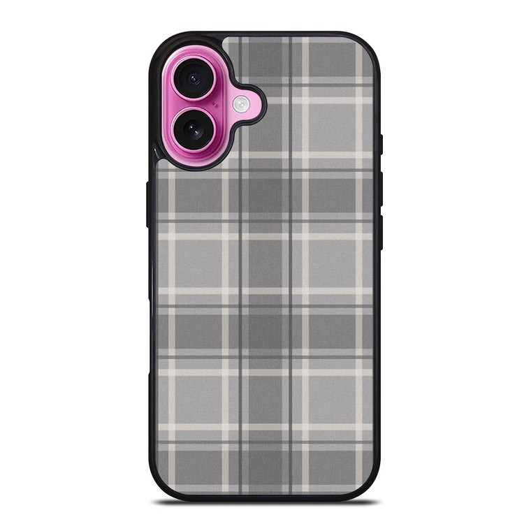 GREY TARTAN PLAID PATTERN iPhone 16 Plus Case Cover