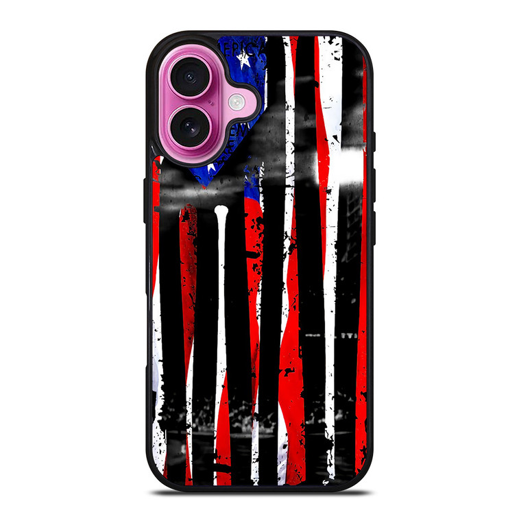 USA FLAG AMERICAN BASEBALL BLACK WHITE iPhone 16 Plus Case Cover