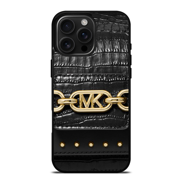 MICHAEL KORS MK LOGO BLACK LEATHER HAND BAG iPhone 16 Pro Max Case Cover