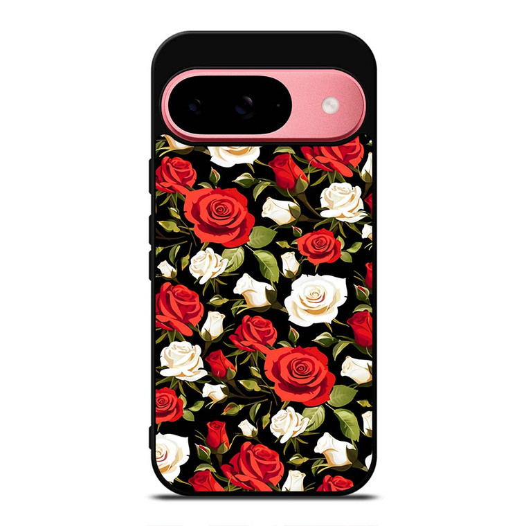 SEAMLESS RED WHITE ROSE PATTERN Google Pixel 9 Case Cover