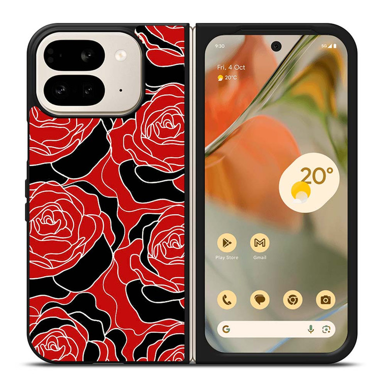ROSE RED AND BLACK PATTERN Google Pixel 9 Pro Fold Case Cover