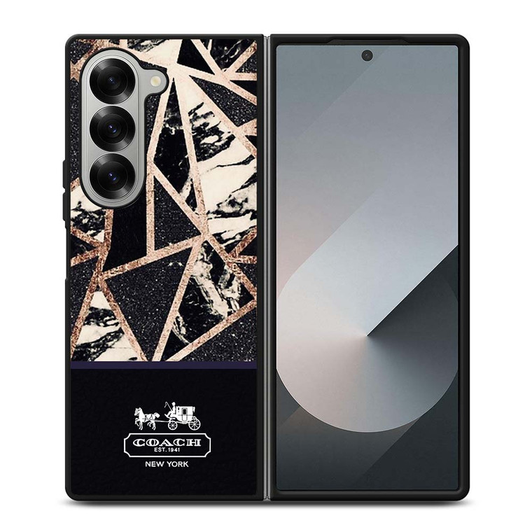 COACH NEW YORK GOLD BLACK TEXTURE Samsung Galaxy Z Fold 6 Case Cover