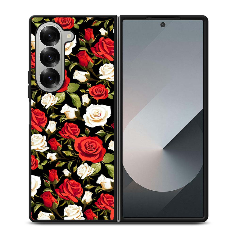 SEAMLESS RED WHITE ROSE PATTERN Samsung Galaxy Z Fold 6 Case Cover