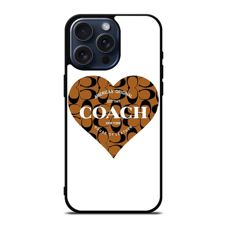 COACH NEW YORK BROWN HEART iPhone 15 Pro Max Case Cover