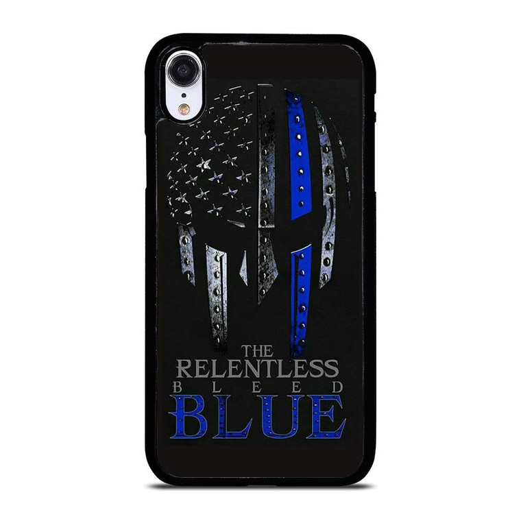 BLUE LINE POLICE WARRIOR SKULL iPhone XR Case Cover