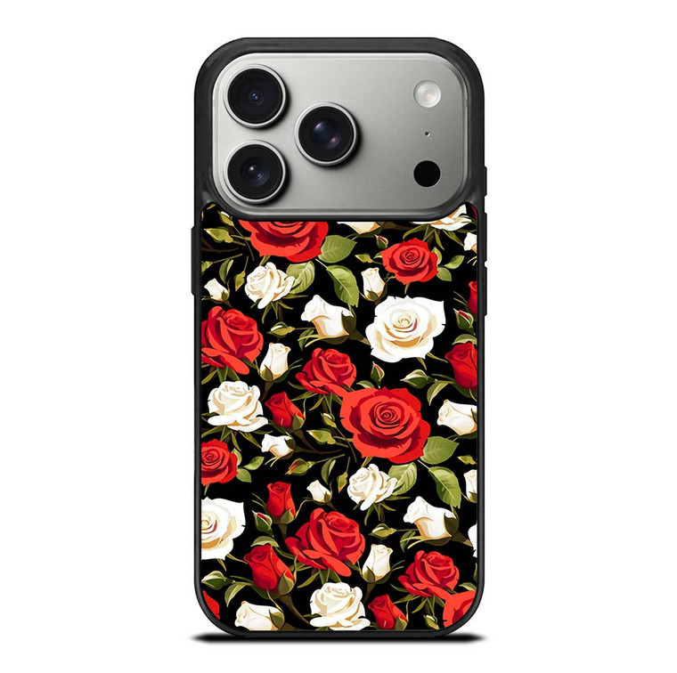 SEAMLESS RED WHITE ROSE PATTERN iPhone 17 Pro Case Cover