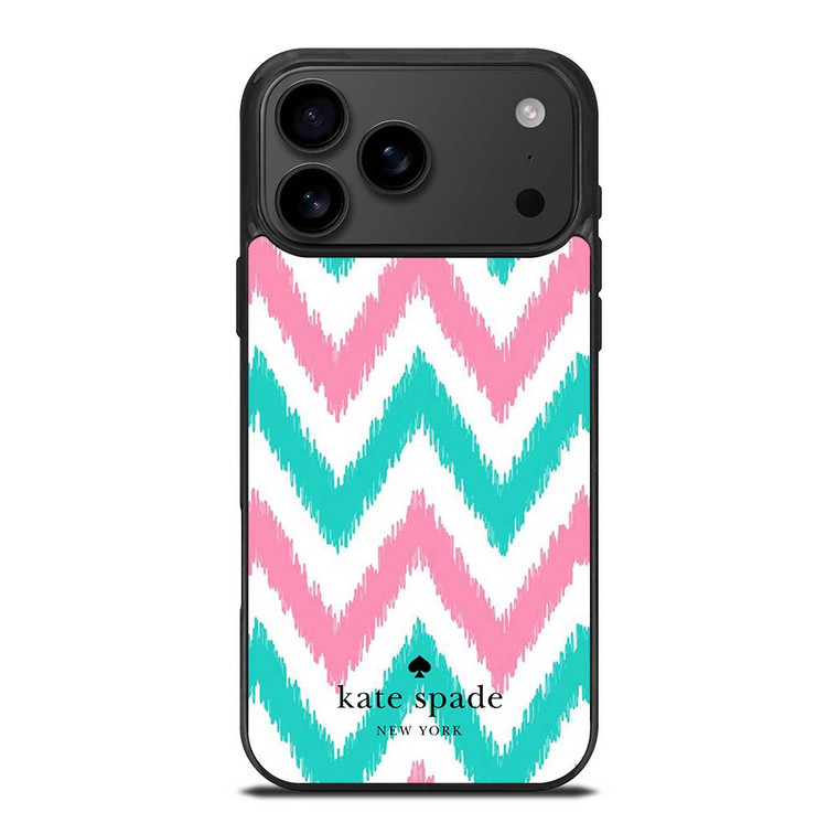 KATE SPADE NEW YORK LOGO GREEN PINK CHEVRON PATTERN iPhone 17 Pro Max Case Cover