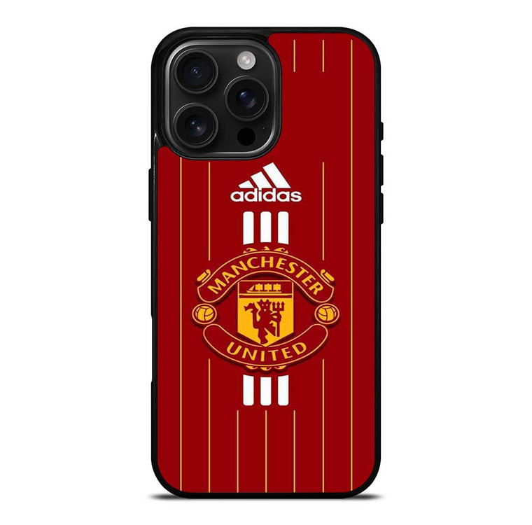 MANCHESTER UNITED FC LOGO FOOTBALL ADIDAS STRIPES iPhone 16 Pro Max Case Cover