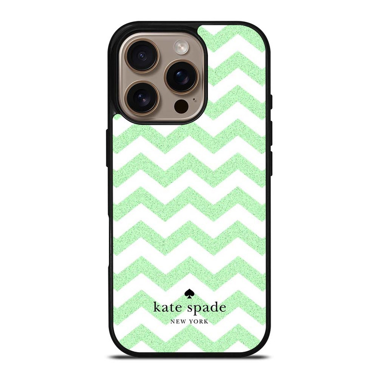 KATE SPADE NEW YORK LOGO GREEN CHEVRON PATTERN iPhone 16 Pro Case Cover
