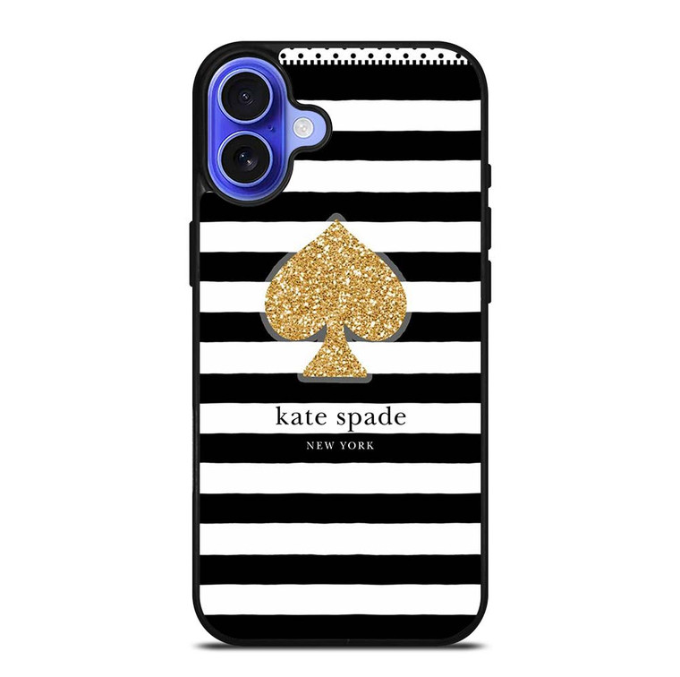 KATE SPADE NEW YORK GOLD LOGO STRIPES PATTERN iPhone 16 Plus Case Cover