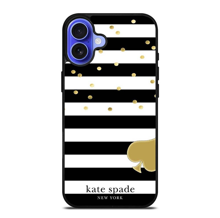 KATE SPADE NEW YORK LOGO GOLDEN POLKADOTS STRIPES PATTERN iPhone 16 Case Cover