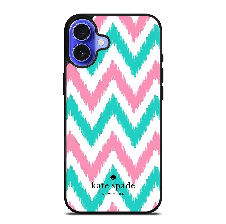 KATE SPADE NEW YORK LOGO GREEN PINK CHEVRON PATTERN iPhone 16 Case Cover