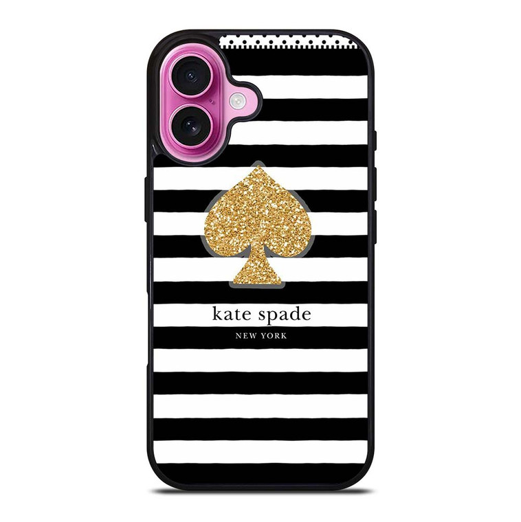 KATE SPADE NEW YORK GOLD LOGO STRIPES PATTERN iPhone 16 Plus Case Cover