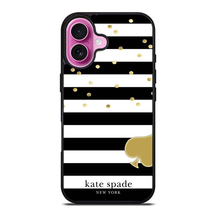 KATE SPADE NEW YORK LOGO GOLDEN POLKADOTS STRIPES PATTERN iPhone 16 Plus Case Cover