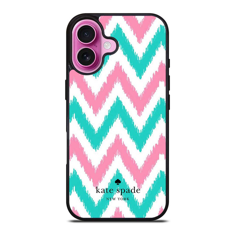 KATE SPADE NEW YORK LOGO GREEN PINK CHEVRON PATTERN iPhone 16 Plus Case Cover