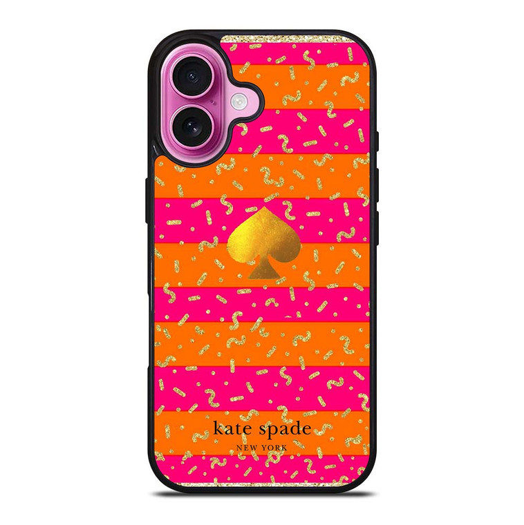 KATE SPADE NEW YORK YELLOW PINK STRIPES GLITTER iPhone 16 Plus Case Cover