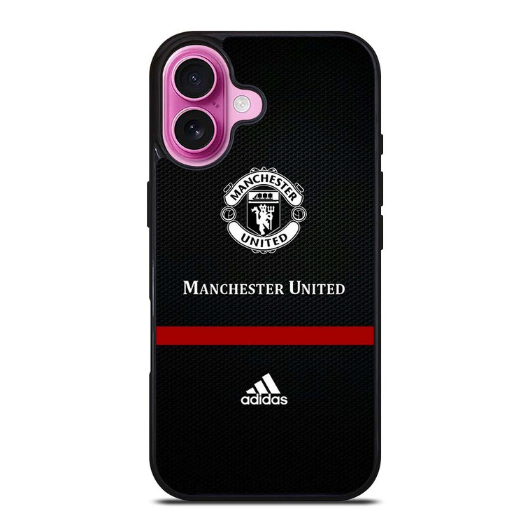 MANCHESTER UNITED FC LOGO FOOTBALL ADIDAS BLACK iPhone 16 Plus Case Cover