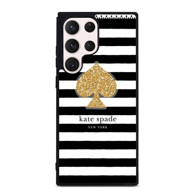 KATE SPADE NEW YORK GOLD LOGO STRIPES PATTERN Samsung Galaxy S23 Ultra Case Cover