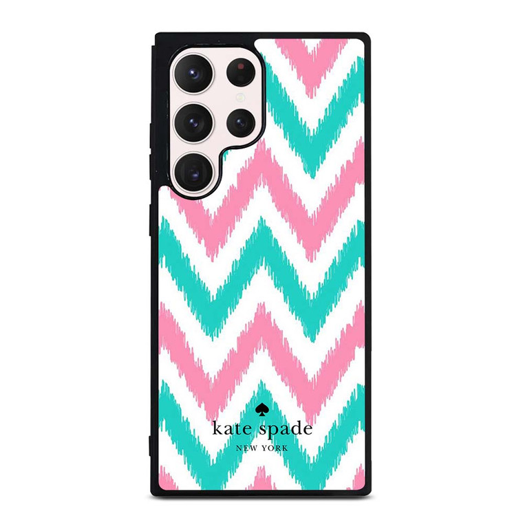 KATE SPADE NEW YORK LOGO GREEN PINK CHEVRON PATTERN Samsung Galaxy S23 Ultra Case Cover