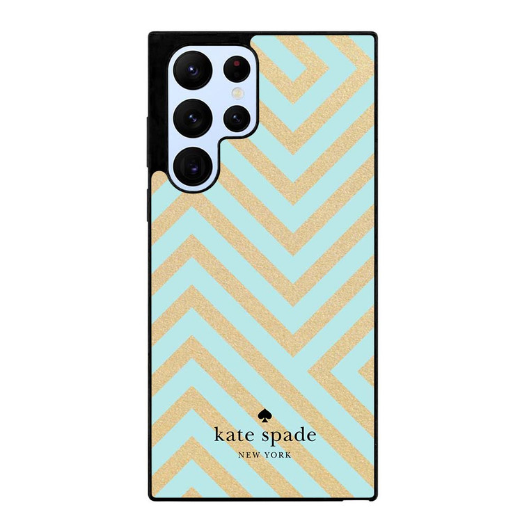 KATE SPADE NEW YORK LOGO GOLDEN GREEN CHEVRON PATTERN Samsung Galaxy S22 Ultra Case Cover