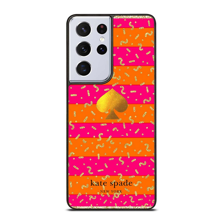 KATE SPADE NEW YORK YELLOW PINK STRIPES GLITTER Samsung Galaxy S21 Ultra Case Cover