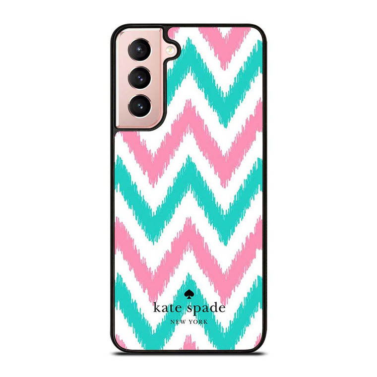 KATE SPADE NEW YORK LOGO GREEN PINK CHEVRON PATTERN Samsung Galaxy S21 Case Cover