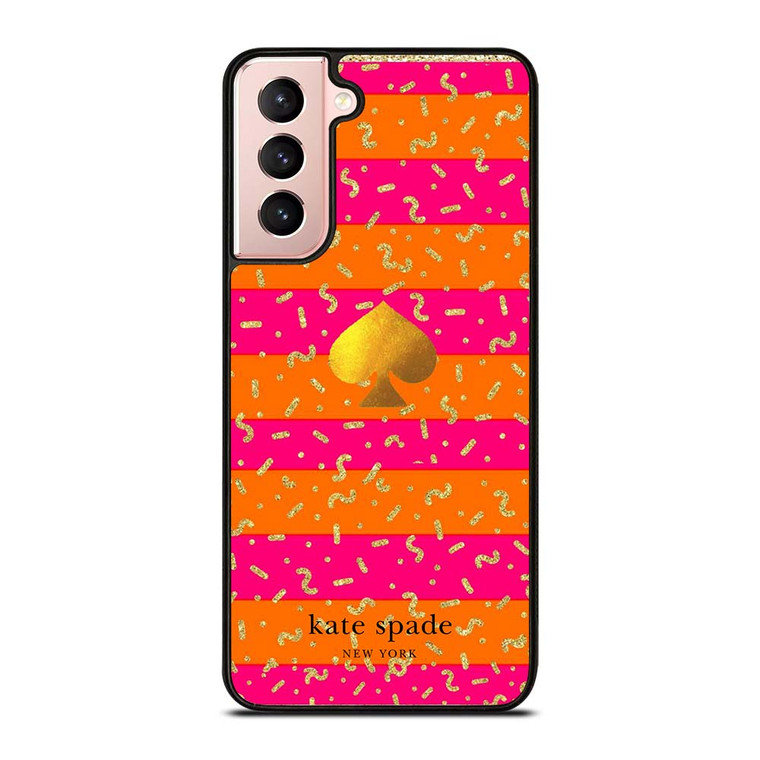 KATE SPADE NEW YORK YELLOW PINK STRIPES GLITTER Samsung Galaxy S21 Case Cover