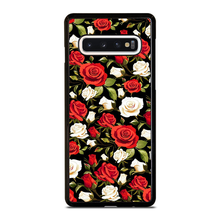 SEAMLESS RED WHITE ROSE PATTERN Samsung Galaxy S10 Case Cover