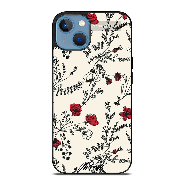 HAND DRAWING RED FLOWER PATTERN iPhone 13 Case Cover